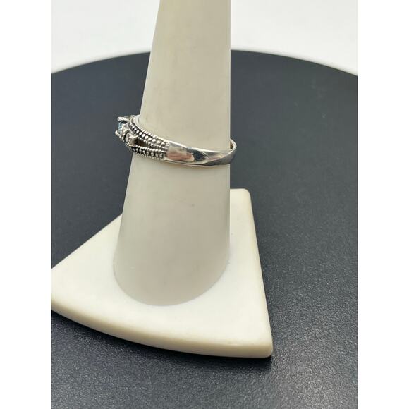 Alwand Vahan AV Signed Sterling Silver Blue Topaz Marcasite Dotted Ring Size 8 - Picture 9 of 12